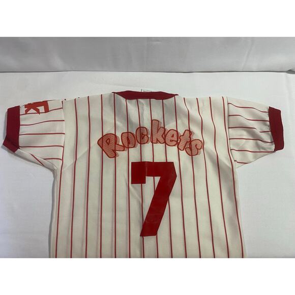 Empire Rockets Baseball Jersey Size Medium White Red Pinstripe Vintage #7 - Picture 7 of 9